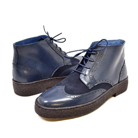 British Walkers Wingtips Limited Edition Men's Leather & Suede Boots Navy - Picture 1 of 5